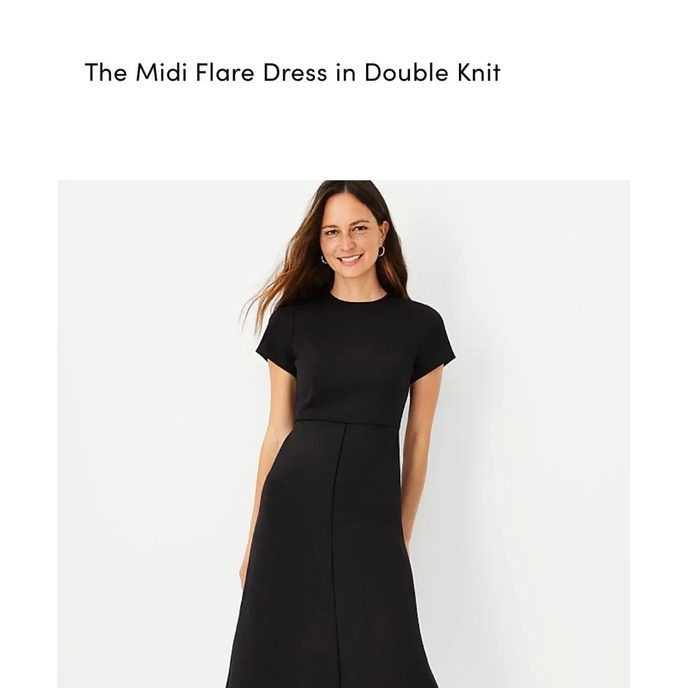 Ann Taylor Womens Black Double Knit Midi Flare Dress Size 12 NEW - Picture 2 of 14